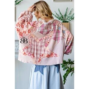 Oli & Hali Pink Star Patch Mixed Fabric Thermal Top